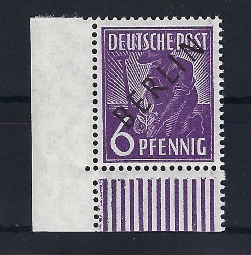 A) Berlin Mi 1 ** Eckrand UL, Plattendruck (RSL kurz), gp. Schlegel BPP