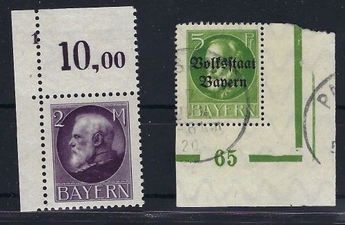 A) Bayern Mi 105 I AN 1 **, 117 A II WN 65 °, beide geprüft