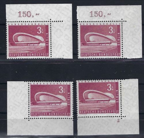 A) Berlin Mi 154 V/w Ecke OR, 154 v Ecke UL, 154 v Ecke UR mit FN 2