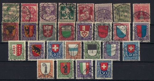 A) Schweiz gestempelte Zusammenstellung Pro Juventute 1915-23, ME 740€