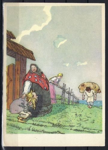A) Sowjetunion Künstlerkarte "Puschkin Märchen"