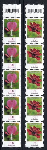 A) Bund Blumen RM, 70 + 100 Cent 5er-Streifen mit EAN Nummer