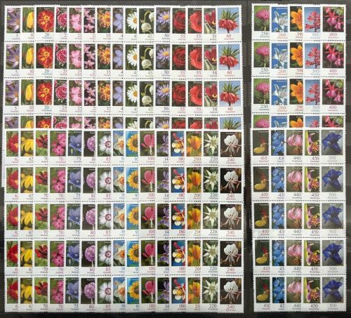 A) Bund Blumen, RM Sammlung, 40x 5er-Streifen ** einwandfrei