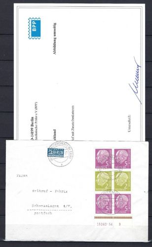 A) Bund Mi 179 xv Paar mit HAN 15242.54 3 einwandfrei auf Brief
