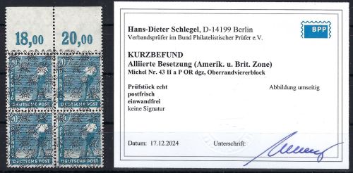 A) Bizone Mi 43 IIa P OR dgz **, 4er-Block, KB Schlegel BPP, ME 300€