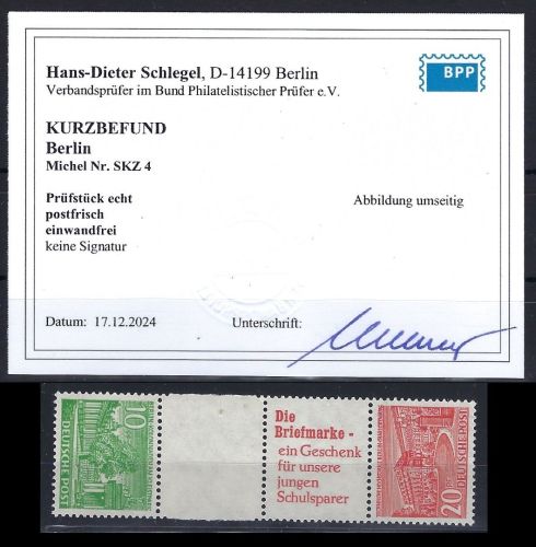 A) Berlin SKZ 4 ** einwandfrei, KB Schlegel BPP, ME 200€