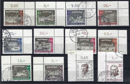 A) Berlin 1957-62, gestempelte Zusammenstellung Eckränder OL / OR