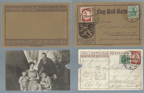 A) DR Flugpost 1912 Mi I-II Flugpostkarte + Grossherzogin 1912, Mängel