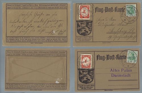 A) DR Flugpost 1912 Mi I - II jeweils auf Flugpostkarte