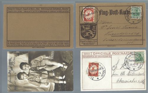 A) DR Flugpost 1912 Mi I - II auf Flugpostkarte und Grossherzogin 1912