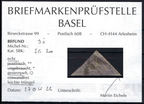 A) Kap der guten Hoffnung Mi 3 II °, Bef. Prüfstelle Basel, ME 650∑
