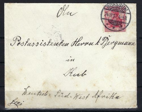 A) DSWA Brief von Borssum über Kiel n. Kub an Postassistent Bergmann