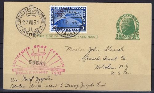 C) DR Polarfahrt Postkarte mit Mi 457 EF Berlin n. Hoboken USA