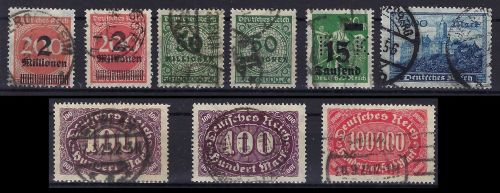 C) DR 1922-1923, gest. Partie mit Farben und PF´s, alles gep., ME 305€