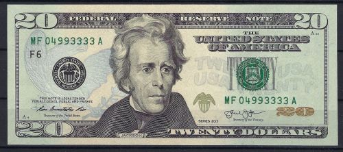A) USA 20 Dollar 2013 MF 04993333A F6, bankfrisch / UNC