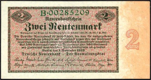 A) DR 2 Rentenmark 1.11.1923. Serie B. II+