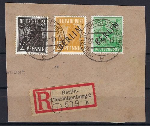 A) Berlin Mi 1, 10, 16 Luxus Briefstück, gest. Berlin-Charlottenburg