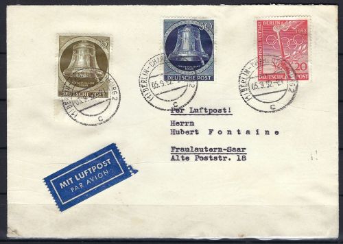 A) Berlin Mi 82, 85, 90 MiF LuPo Berlin-Charlottenburg n. Fraulautern