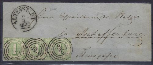 C) Thurn und Taxis Mi 20 3er-Streifen MeF Altenstadt n. Aschaffenburg