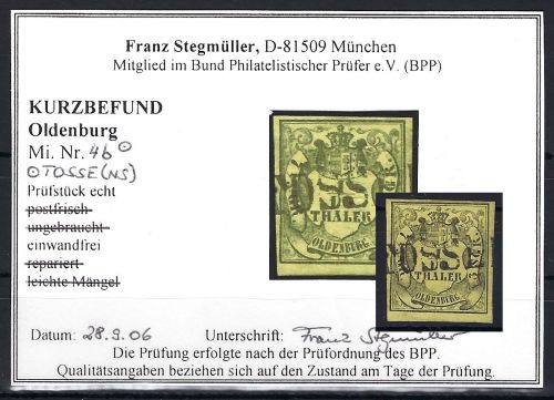 C) Oldenburg Mi 4b ° vollrandig, mit KB Stegmüller BPP