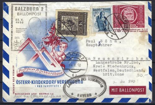A) Österreich Ballonpost 1950 Judenburg-neuenkirchen, Kinderdorf