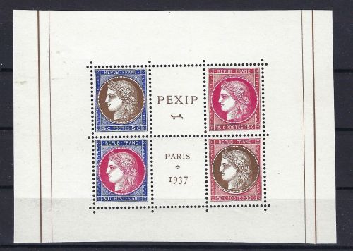 A) Frankreich PEXIP 1937, Herzstück aus Block 3 ** in Luxus Qualität