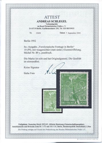 C) Berlin Mi 89 y** einwandfrei, FA Schlegel BPP, ME 350€