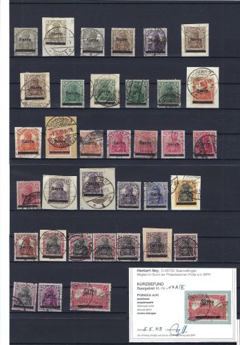 C) Saargebiet gestempelte Partie Marken/∆, alles gepr., ME 2.150€