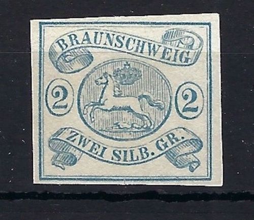 A) Braunschweig Mi 2 (*) voll-breitrandig, einwandfrei, ohne Gummi