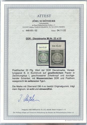 DDR Dienst Mi 22 xI XI** einwandfrei mit FA Schönherr BPP, ME 650€