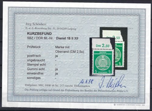 A) DDR Dienst Mi 18 II XII ** Oberrnd, KB Schönherr BPP, ME 250€