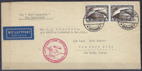 C) DR Mi 439 (2) MeF Friedrichshafen n. Neuw York, Südamerikafahrt 1930