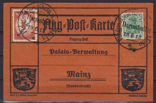 C) DR Flugpost 1912 Gelber Hund, Mi IV auf Flugpostkarte, ME 280€