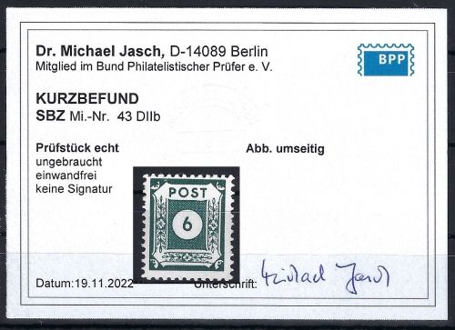 A) Ost Sachsen Mi 43 DII b * einwandfrei, KB Dr. Jasch BPP