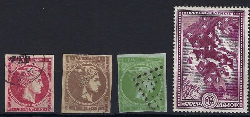 A) Griechenland Zusammenstellung, Mi 29b°, 30°, 34°, 507**, ME 685€