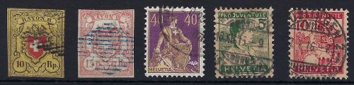 A) Schweiz Zusammenstellung, Mi 8 II°, 12 °, 101 °, 128-129 °, ME 440€