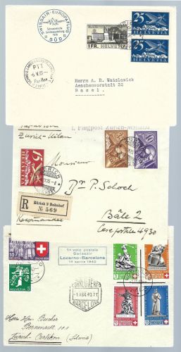 A) Schweiz 1925-1940, 3 Luftpostbelege / Erstflug