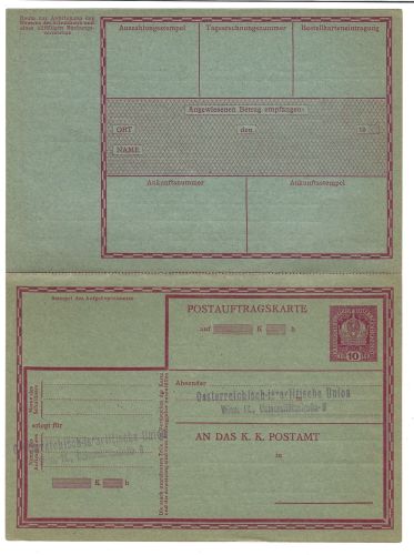 A) Österreich Ganzsache Postauftragskarte, Deutsch
