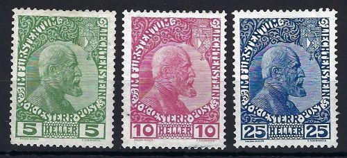 A) Liechtenstein Mi 1-3 x * Falzrest, ME 250€