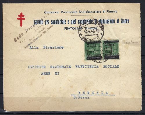 A) Italien 1946 Dienstbrief Modena (Tubekolose Konsortium) n. Venedig