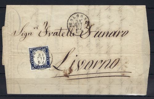 A) Italien Mi 10 Faltbrief befördert von Bologna nach Livorno 1862