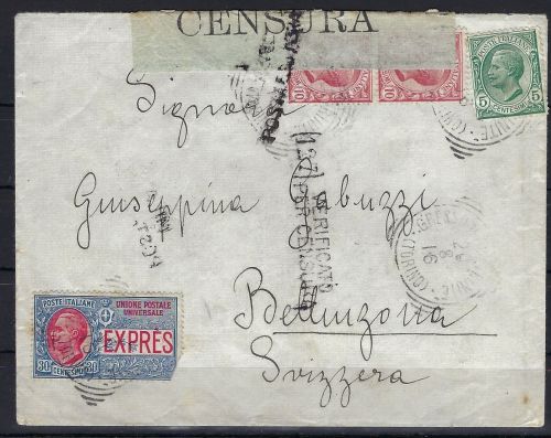 A) Italien 1916, Zensurbrief Gressano nach Bellinzona