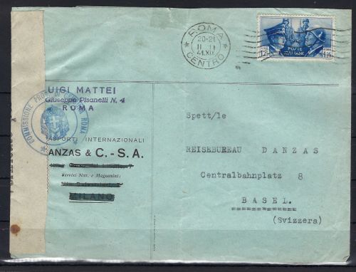 A) Italien 1941, Zensurbrief Von Rom nach Basel