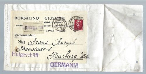 A) Italien 1931, Hutfabrik Borsalino, Einschreibebeutel....