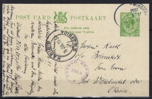 A) SWA Englische Besetzung, Postkarte Windhoek-Karibib-Okasise