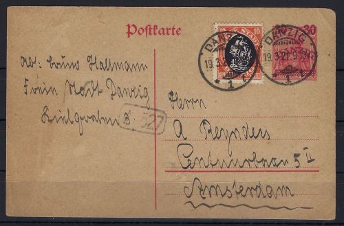 A) Danzig Ganzsache P 7 als Auslandskarte von Danzig n. Amsterdam