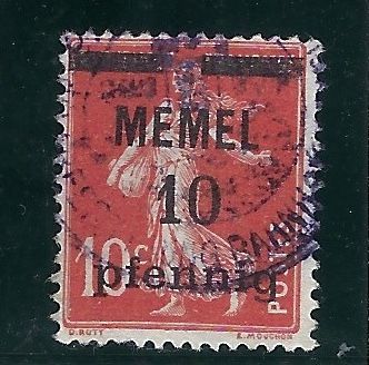 A) Memel Mi 19° mit violettem St. "Post-Zollabfert. Memel Bahnhof"