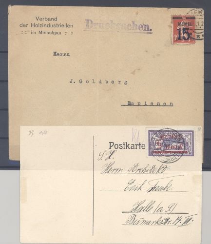 Memel, 2 Belege mit Firmenbrief und Postkarte als Posten