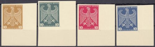 Dt. Reich, 4 ungebrauchte Eckrand Probedrucke der Adlerausgabe