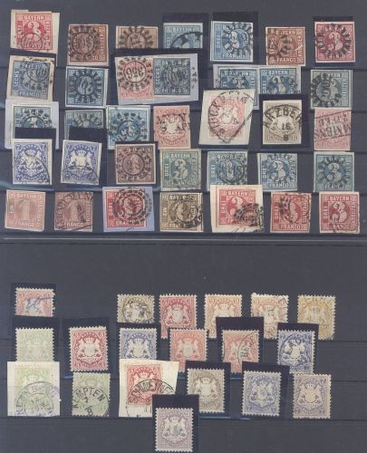 Bayern, Posten Kreuzerausgaben mit Mi.Nr. 26 auf 2 Steckkarten